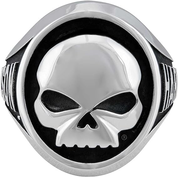 Harley-Davidson Men's Willie G Skull Stainless Steel Metal Ring - Silver/Black