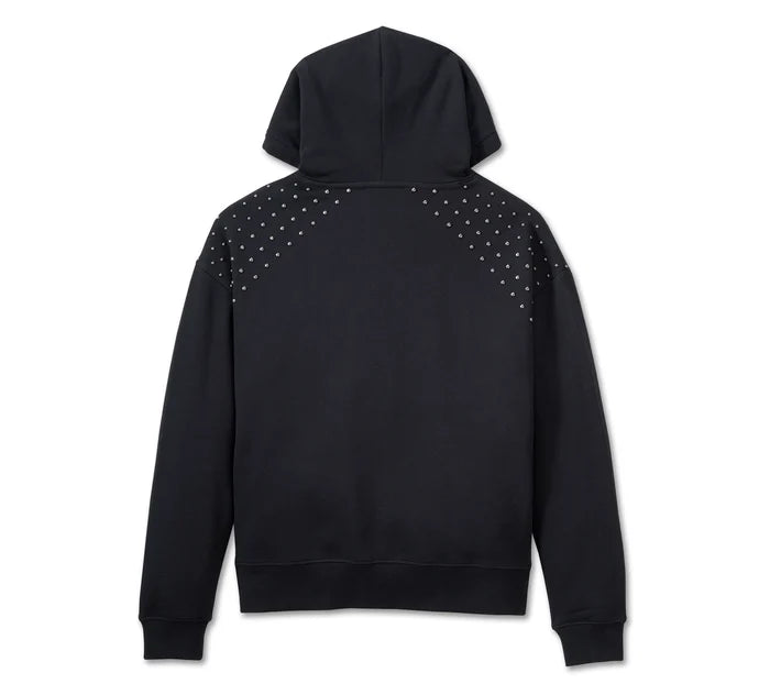 Women's Studded Out Pull Over Hoodie - Harley Black