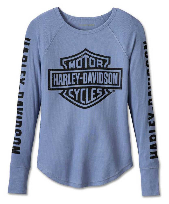 Harley-Davidson® Women's Authentic B&S Rib-Knit Long Sleeve Top - Blue