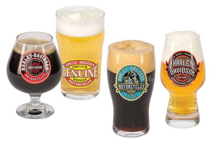 Harley-Davidson® Label Craft Beer Glasses Set, Unique H-D Graphics - Set of 4