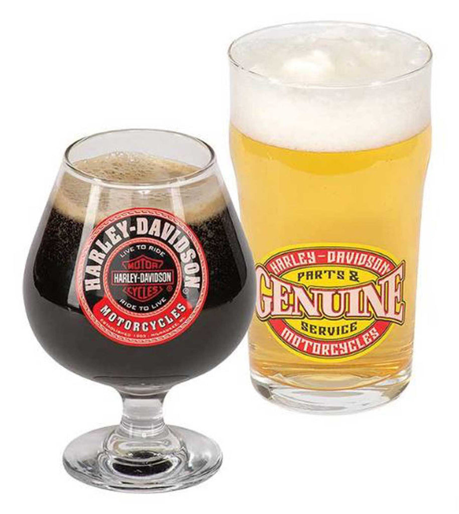 Harley-Davidson® Label Craft Beer Glasses Set, Unique H-D Graphics - Set of 4