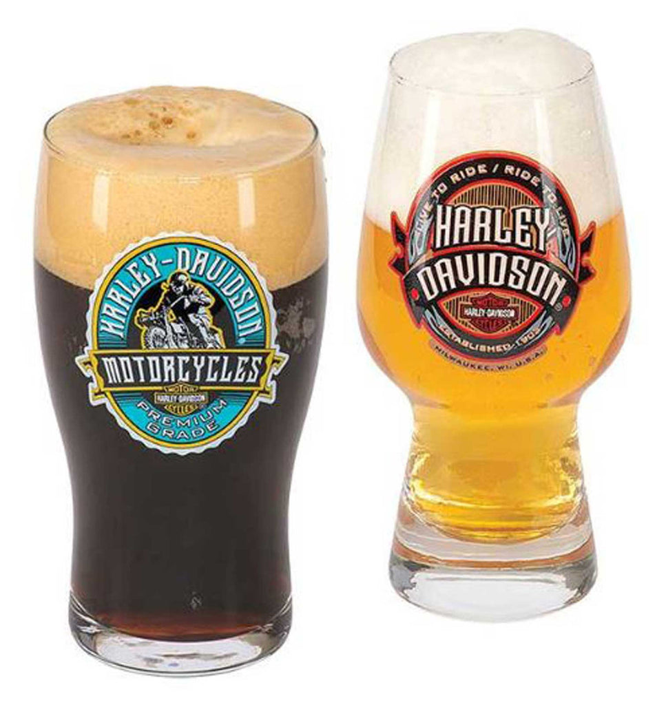 Harley-Davidson® Label Craft Beer Glasses Set, Unique H-D Graphics - Set of 4