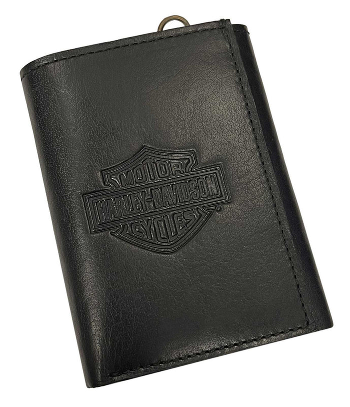 Harley-Davidson® Men's Traditional B&S Tri-Fold Genuine Leather Wallet - Black