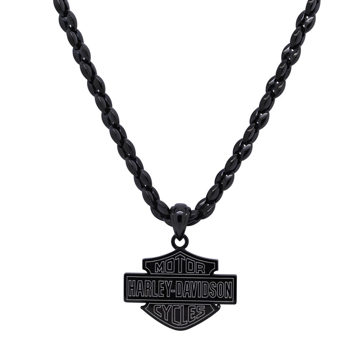 Harley-Davidson® Men's Sculpted Bar & Shield Logo Necklace, Black