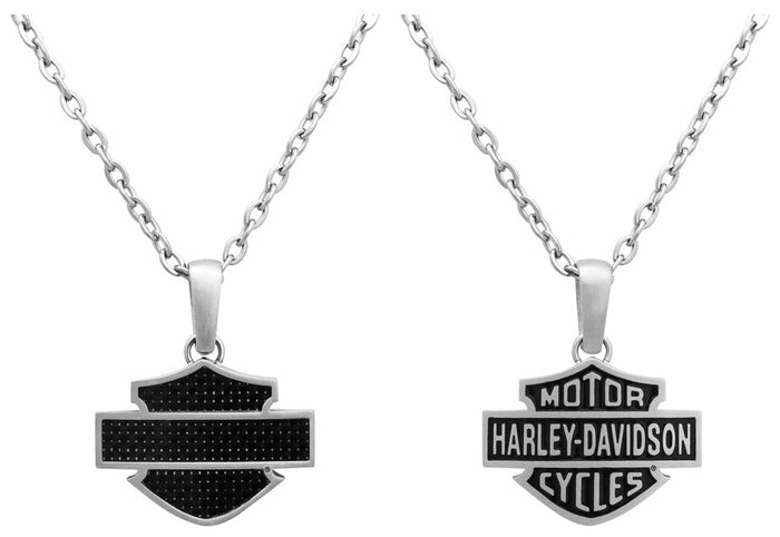 Harley-Davidson® Mens Necklace, Steel & Carbon Fiber Bar & Shield Logo