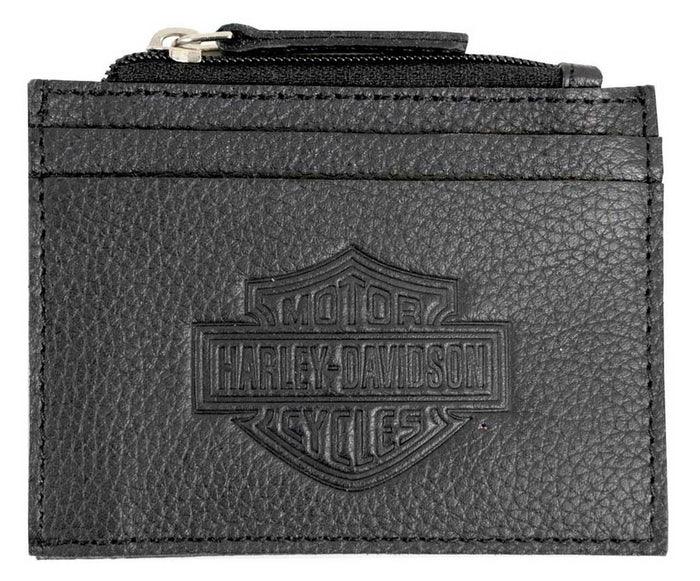 Harley-Davidson® Men's B&S Embossed Zip Top Pocket Leather Wallet