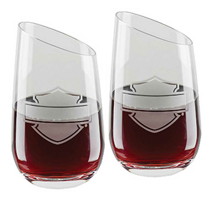 Silhouette Bar & Shield Stemless Angled Wine Glass Set