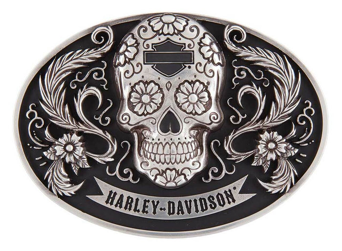 Harley-Davidson® Women's Vida Skull Belt Buckle, Polished Silver