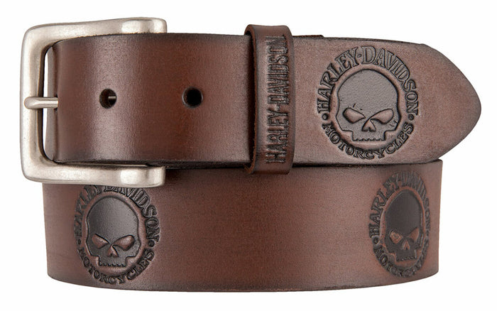 Harley-Davidson® Men's Embossed Willie's World Leather Belt, Brown