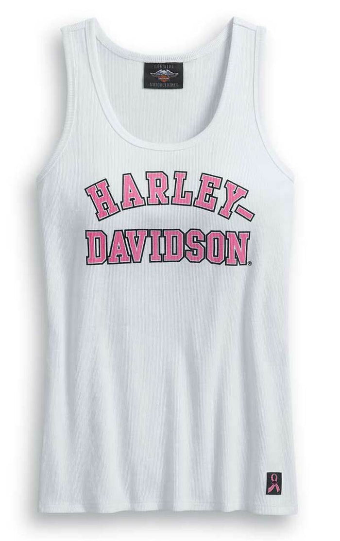 Harley-Davidson® Womens Pink Label Rib-Knit Sleeveless Tank Top, White