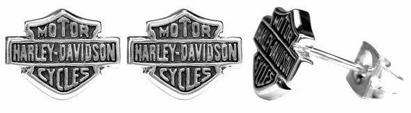 Harley-Davidson® Women's Stud Earrings, Medium Bar & Shield Logo, Silver