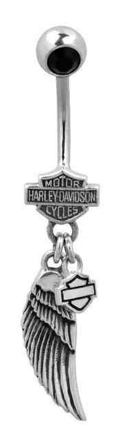 Harley-Davidson® Women's Belly Jewel, Black Onyx Wing Bar & Shield Logo