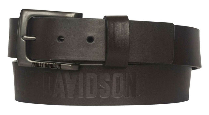Harley-Davidson® Men's Vintage Race Genuine Brown Leather Belt - Antique Nickel