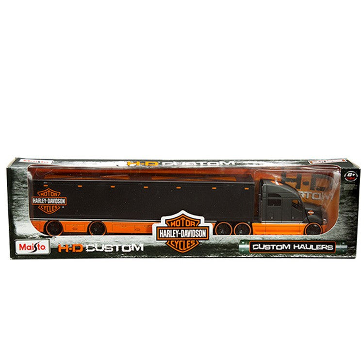 Maisto 11516 GRY H.D Custom Harley Davidson Haulers with Logo 1:64 Matte Black / Orange