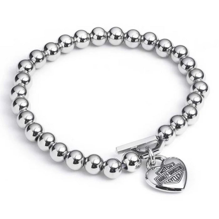 Harley-Davidson® Women's 7.5 in. Stretched Bead Bracelet w/ Puffy Heart Charm