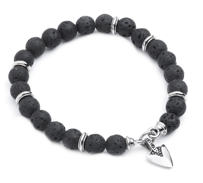 Harley-Davidson® Unisex 8" Lava Bead Rope Stretch Bracelet with Accent Stones