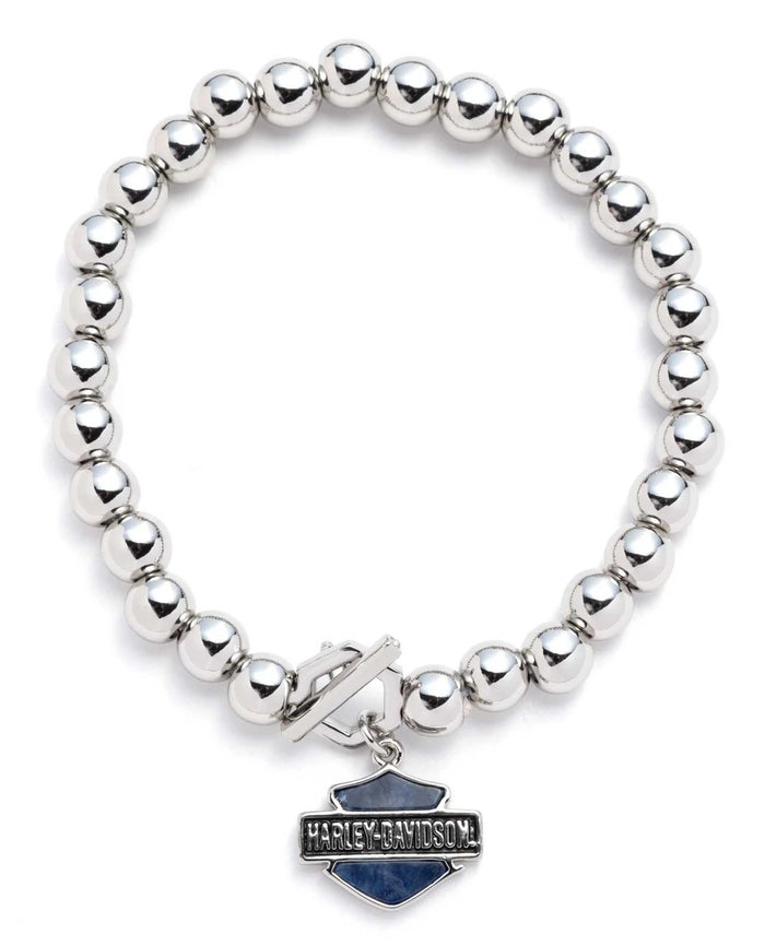 Harley-Davidson® Women's Bar & Shield Toggle Stretch Bead Bracelet, Silver