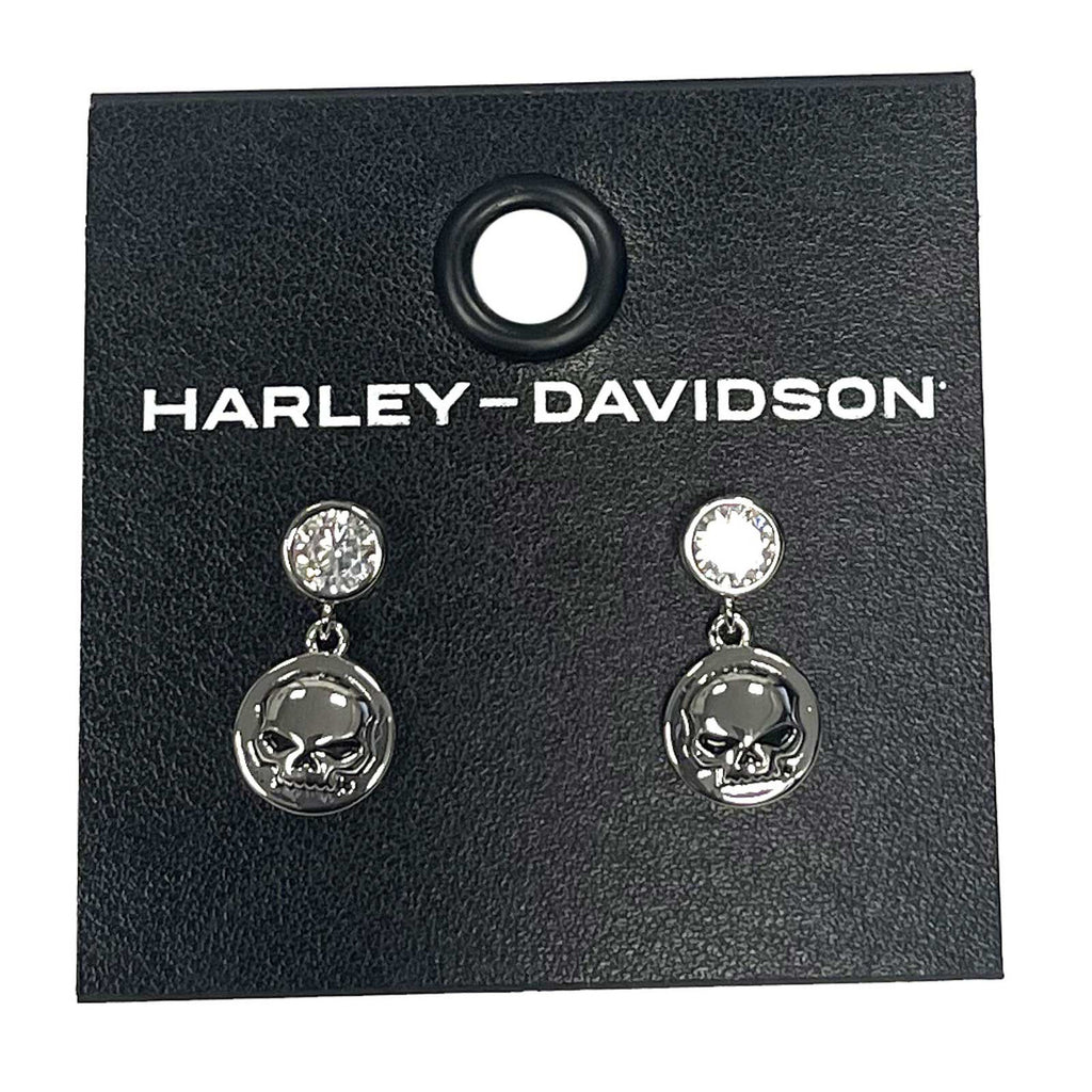 Harley-Davidson® Women's Crystal Stone Willie G Skull Dangle Earrings, Brass