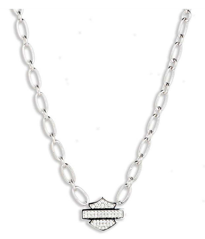 Harley-Davidson® Women's 16 in. Paperclip Chain Bar & Shield Necklace, Silver