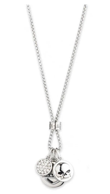 Harley-Davidson® Women's 18 in. Crystal Charm Chain Necklace, Silver Brass