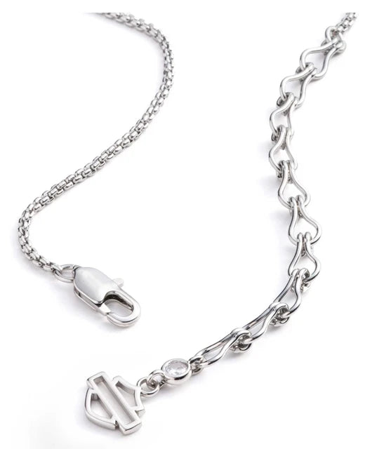 Harley-Davidson® Women's 18 in. Crystal Charm Chain Necklace, Silver Brass