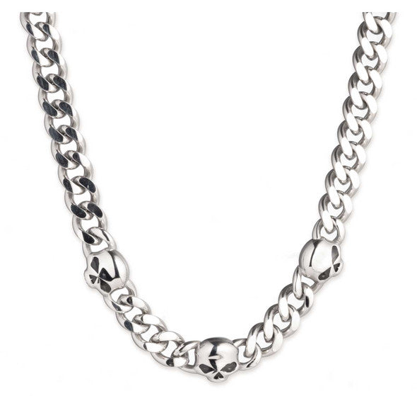 Harley-Davidson® Men's 24 in. Willie G Skull Curb Chain Necklace, Stainless Steel