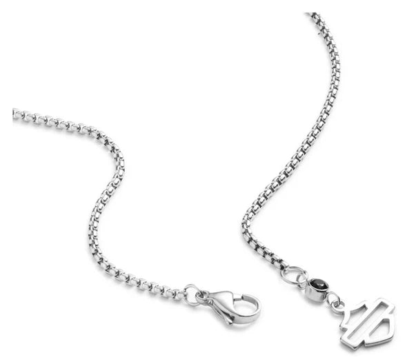 Harley-Davidson® Men's 26 in. Willie G Skull Flames Dog Tag Necklace, Steel