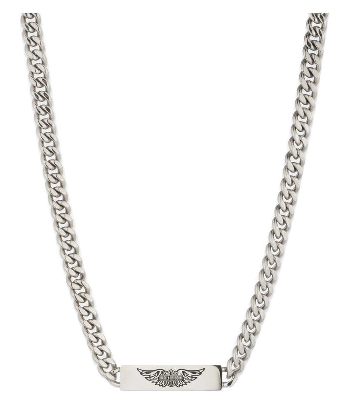 Harley-Davidson® Men's 24 in. Bar & Shield Wing Pendant Necklace, Stainless Steel