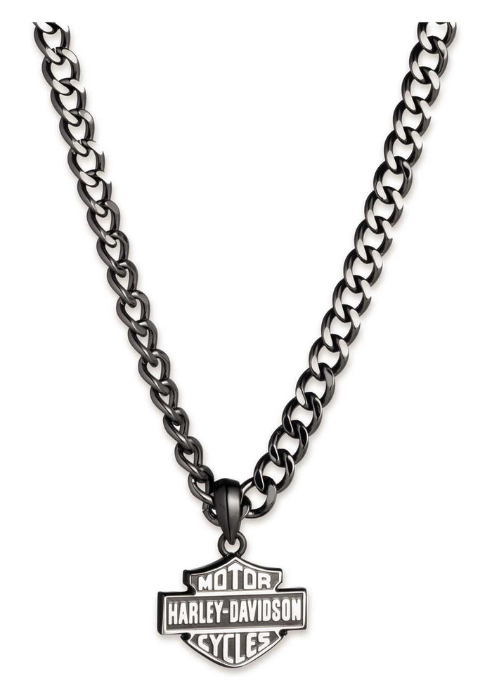 Harley-Davidson® Men's 24 in. Bar & Shield Stud Pendant Necklace, Stainless Steel