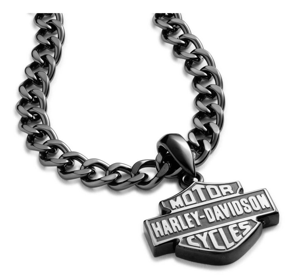 Harley-Davidson® Men's 24 in. Bar & Shield Stud Pendant Necklace, Stainless Steel