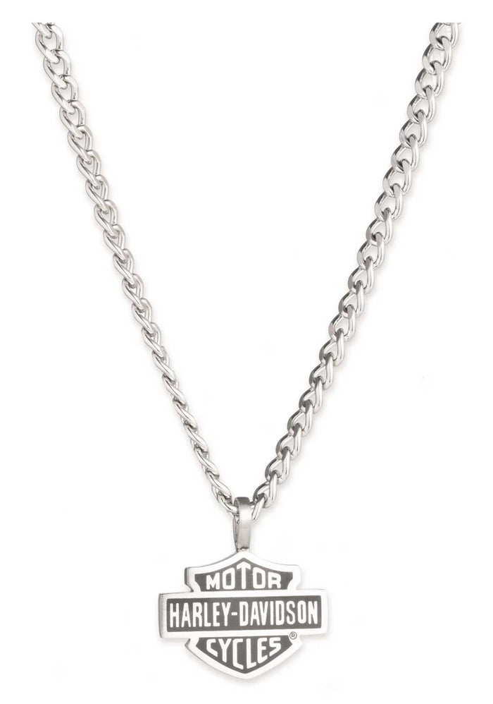 Harley-Davidson® Men's 24 in. Bar & Shield Script Chain Necklace, Stainless Steel