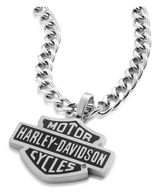 Harley-Davidson® Men's 24 in. Bar & Shield Script Chain Necklace, Stainless Steel