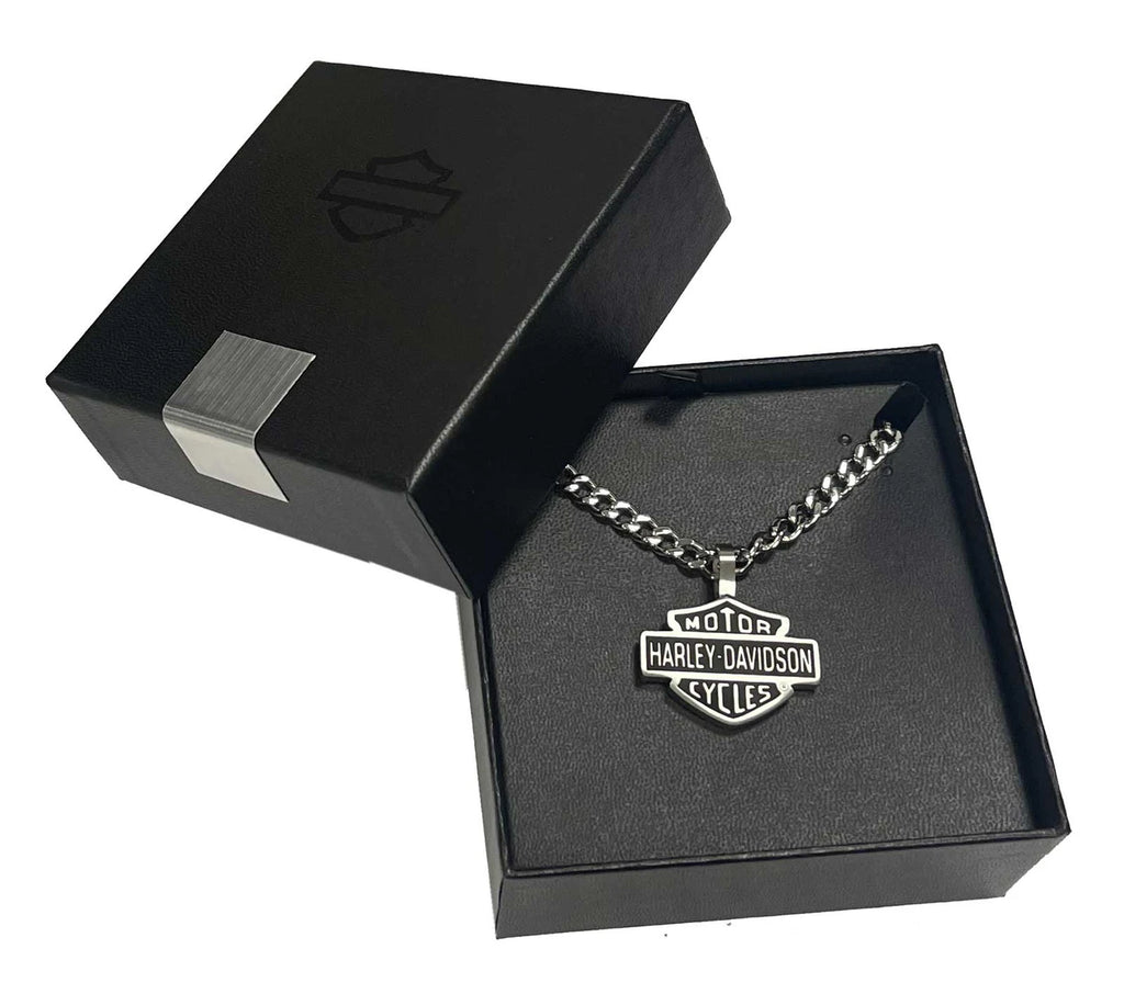 Harley-Davidson® Men's 24 in. Bar & Shield Script Chain Necklace, Stainless Steel