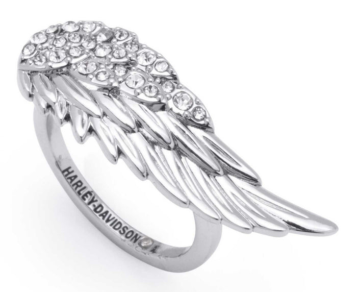 Harley-Davidson® Women's Crystal Stones Pave Wing Ring - Brass Silver Plated