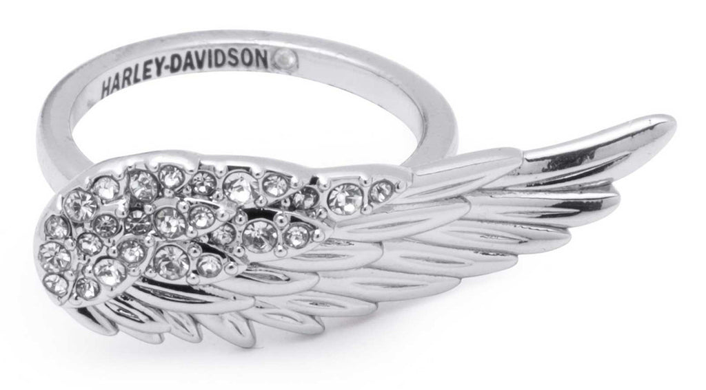 Harley-Davidson® Women's Crystal Stones Pave Wing Ring - Brass Silver Plated