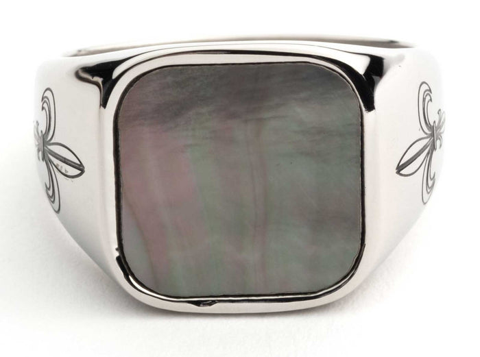 Harley-Davidson® Men's Gray Mother of Pearl Signet Ring - Stainless Steel