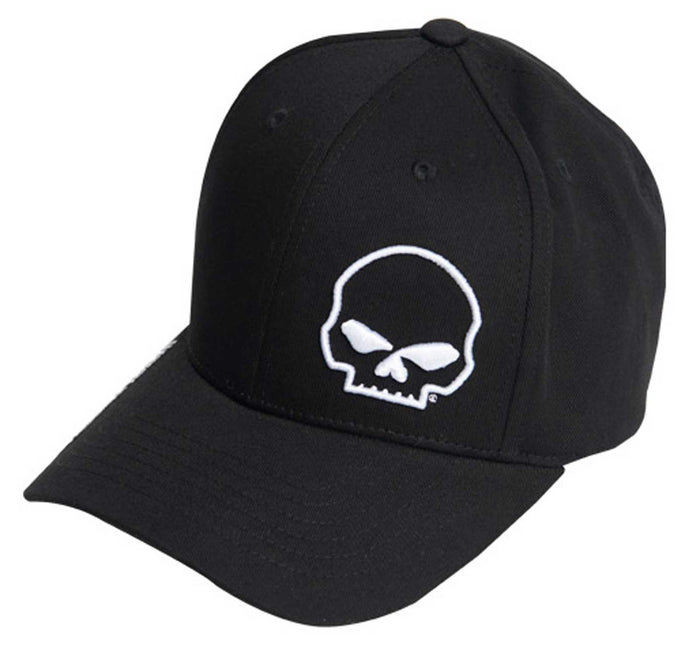 Harley-Davidson® Men's Crooked Skull Curved Bill Stretch Fit Baseball Cap - Black