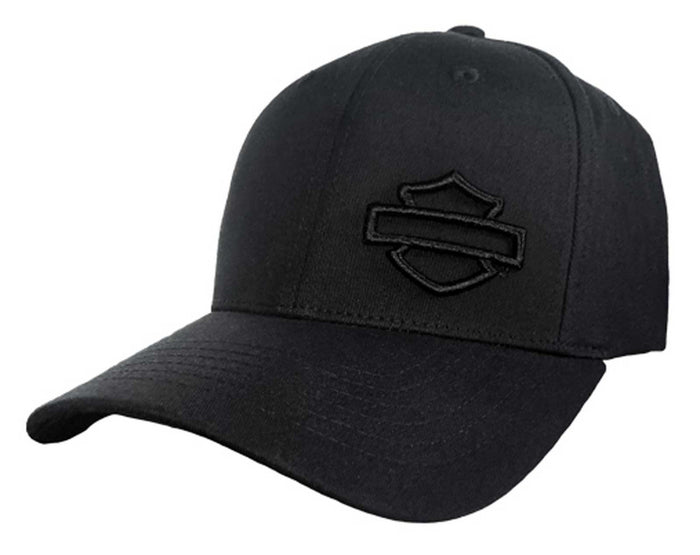 Harley-Davidson® DEALERSHIP Men's Embroidered B&S Stretch Fit Baseball Cap - Solid Black