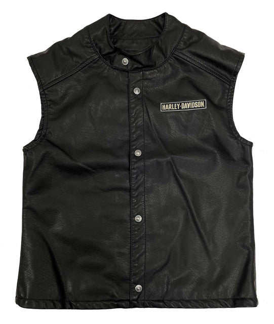 Harley-Davidson® Toddlers & Big Boys' Embroidered Patches Snap Faux Leather Vest - Black