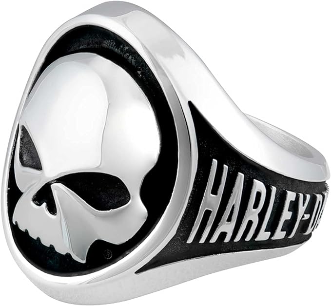 Harley-Davidson Men's Willie G Skull Stainless Steel Metal Ring - Silver/Black