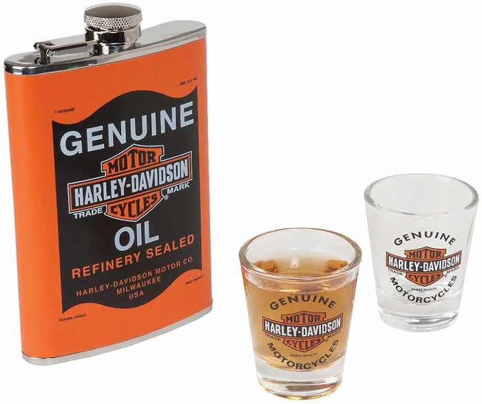 Harley-Davidson Genuine Oil Can Hip Flask & Shot Glass Gift Set