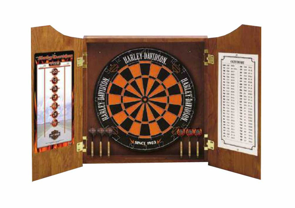 Harley-Davidson® Bar & Shield Darts Kit: Cabinet, Dartboard, Darts & Throw Line