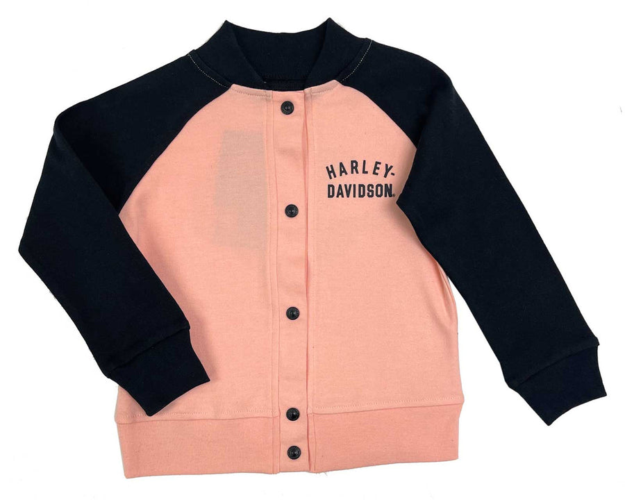 Harley-Davidson® Little Girls' Bar & Shield Toddler Varsity Knit Jacket - Pink