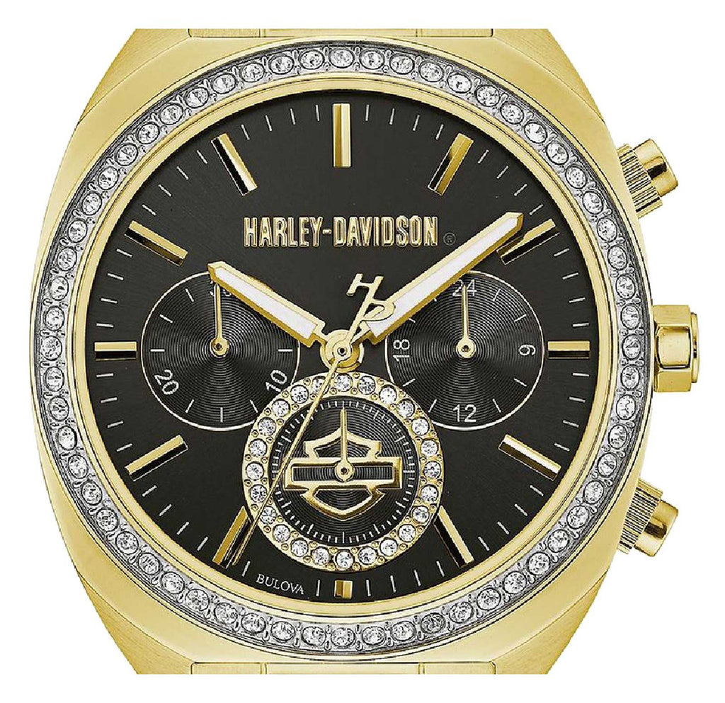 Harley-Davidson® Women's Crystal Six-Hand Chronograph Watch, Gold-Tone