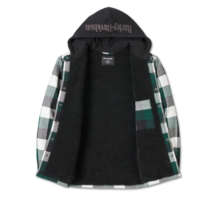 Traveler Hooded Shirt Jacket - Plaid - Harley Black & Rainforest