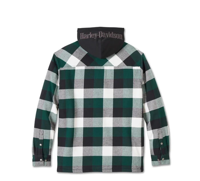 Traveler Hooded Shirt Jacket - Plaid - Harley Black & Rainforest