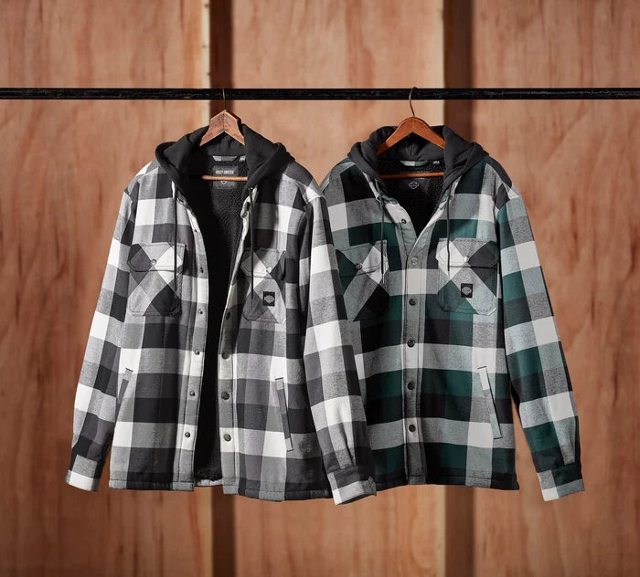 Traveler Hooded Shirt Jacket - Plaid - Harley Black & Rainforest