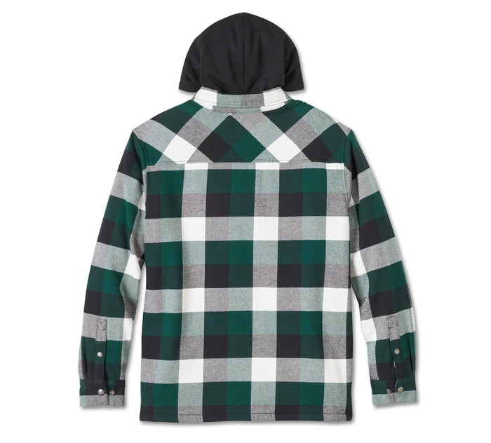 Traveler Hooded Shirt Jacket - Plaid - Harley Black & Rainforest