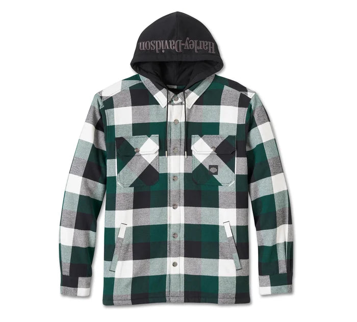 Traveler Hooded Shirt Jacket - Plaid - Harley Black & Rainforest