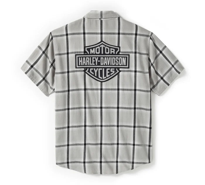 Men's Bar & Shield Staple Short Sleeve Shirt - Plaid - Ghost Gray & Asphalt